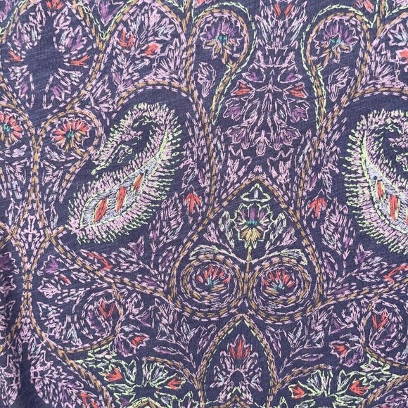 Lucky Brand LARGE Peacock Feather Paisley AOP Shirt Cttn/Modal Tie Front Blouse - Picture 6 of 7